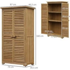 Outsunny Gartenschrank Holz Geräteschuppen Geräteschrank Werkzeugschrank Gartenhaus Holzhütte Pultdach Lamellentüren Tannenholz Natur 87 X 46,5 X 160 Cm -Aufbewahrung im Garten Verkäufe 2022 10998831 3