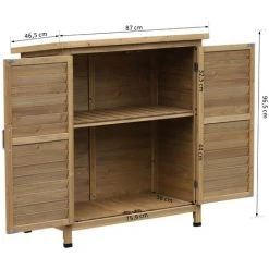 Outsunny Gartenschrank Holz Gerätehaus Gartenhaus Geräteschuppen Geräteschrank Holzhütte Pultdach Bitumenpappe Fensterladen Natur 87 X 46,5 X 96,5 Cm -Aufbewahrung im Garten Verkäufe 2022 11087939 3