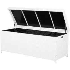 BELIANI Auflagenbox Weiß Rattan 158x63 Cm Garten Terrasse
