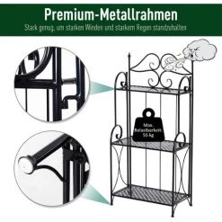 Outsunny Pflanzenregal, Gartenregal, Blumenregal, Blumentreppe Mit 3 Ablagen, Metall Schwarz 56 X 30 X 114 Cm -Aufbewahrung im Garten Verkäufe 2022 17396716 5