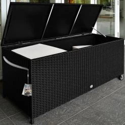 Casaria Auflagenbox Poly Rattan Rostfreies Aluminiumgestell Rollbar Hubautomatik Gartentruhe Gartenbox Kissenbox Kissentruhe