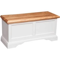 BISCOTTINI Truhe Im Country-Stil Aus Massivem Lindenholz Mit Antikierter Weißer Struktur Und Platte Mit Natürlichem Finish L100xPR38xH48 Cm