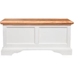 BISCOTTINI Truhe Im Country-Stil Aus Massivem Lindenholz Mit Antikierter Weißer Struktur Und Platte Mit Natürlichem Finish L100xPR38xH48 Cm -Aufbewahrung im Garten Verkäufe 2022 18665726 3