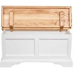 BISCOTTINI Truhe Im Country-Stil Aus Massivem Lindenholz Mit Antikierter Weißer Struktur Und Platte Mit Natürlichem Finish L100xPR38xH48 Cm -Aufbewahrung im Garten Verkäufe 2022 18665726 4