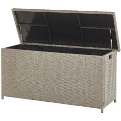 BELIANI Auflagenbox Taupe Rattan 126 X 46 Cm 290 L Mit Deckel Für Garten Für Terrasse Aufbewahrung Kissenbox