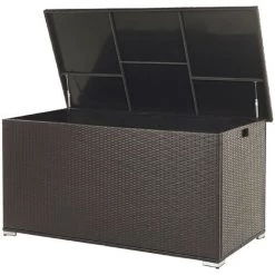 Aufbewahrung im Garten Verkäufe 2022 17 BELIANI Auflagenbox Braun Rattan 126 X 46 Cm 770 L Mit Deckel Für Garten Für Terrasse Aufbewahrung Kissenbox