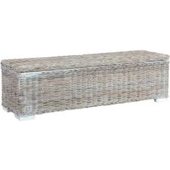 YOUTHUP Aufbewahrungsbox 120 Cm Weiß Kubu-Rattan Und Massivholz Mango