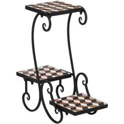 Outsunny Blumenregal Pflanzenständer Blumenbank Mosaiktisch Kachel Metall Für Drinnen Und Draußen Schwarz