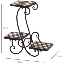 Outsunny Blumenregal Pflanzenständer Blumenbank Mosaiktisch Kachel Metall Für Drinnen Und Draußen Schwarz -Aufbewahrung im Garten Verkäufe 2022 30292758 3