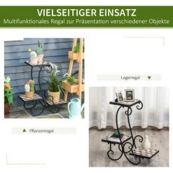 Outsunny Blumenregal Pflanzenständer Blumenbank Mosaiktisch Kachel Metall Für Drinnen Und Draußen Schwarz -Aufbewahrung im Garten Verkäufe 2022 30292758 4
