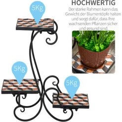 Outsunny Blumenregal Pflanzenständer Blumenbank Mosaiktisch Kachel Metall Für Drinnen Und Draußen Schwarz -Aufbewahrung im Garten Verkäufe 2022 30292758 5