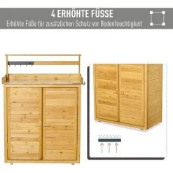 Outsunny Gartenschrank Pflanztisch Mit Unterschrank Geräteschrank Mit Arbeitsfläche 3 Fächern Gartentisch Mit Unterschrank 2 Türen Massivholz Gelb 87 X 45 X 120 Cm -Aufbewahrung im Garten Verkäufe 2022 30895468 3