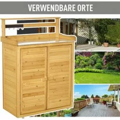 Outsunny Gartenschrank Pflanztisch Mit Unterschrank Geräteschrank Mit Arbeitsfläche 3 Fächern Gartentisch Mit Unterschrank 2 Türen Massivholz Gelb 87 X 45 X 120 Cm -Aufbewahrung im Garten Verkäufe 2022 30895468 4