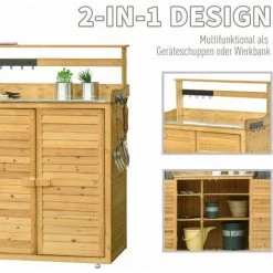Outsunny Gartenschrank Pflanztisch Mit Unterschrank Geräteschrank Mit Arbeitsfläche 3 Fächern Gartentisch Mit Unterschrank 2 Türen Massivholz Gelb 87 X 45 X 120 Cm -Aufbewahrung im Garten Verkäufe 2022 30895468 5