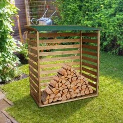 MCombo Kaminholzregal Mit Rückwand Brennholzregal Kaminholzunterstand Braun 1200 -Aufbewahrung im Garten Verkäufe 2022 32641417 4