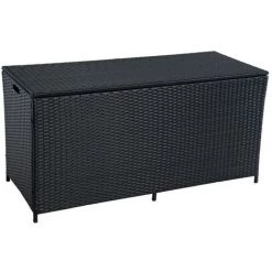 ESTEXO Auflagenbox Poly Rattan Kissenbox Gartenbox Aufbewahrungsbox Schwarz
