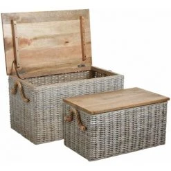 AUBRY GASPARD Kiste Aus Geweißtem Poelet-Rattan (Doppelpack)