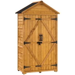 Aufbewahrung im Garten Verkäufe 2022 23 MCombo Gartenschrank Geräteschuppen Werkzeugschrank 1000, Outdoor-Schrank Gartenbox, Mit Satteldach, Aus Holz, Natur, 48 X 90 X 178 Cm