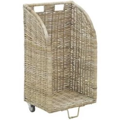 AUBRY GASPARD Kaminholzkorb Mit Rollen Aus Grauem Poelet-Rattan