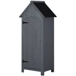 Outsunny Gartenschrank Holz Gerätehaus Gartenhaus Geräteschuppen Geräteschrank Holzhütte Giebeldach Bitumenpappe Grau 77,5 X 54,2 X 179,5 Cm