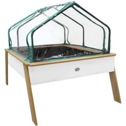 AXI Linda Hochbeet Mit Gartenvlies & Gewächshaus | Hochbeet Auf Stelzen Für Garten / Balkon / Terrasse In Braun & Weiß