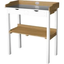 AXI Pflanztisch Aus Holz Mit 2 Schubladen In Braun / Weiß | Gärtnertisch Wetterfest Für Garten / Balkon / Terrasse / Gewächshaus
