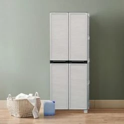 Dmora Mehrzweckschrank Für Den Außen Und Innenbereich, 1 Türiges Schrank Und 3 Polypropylen Regale, 100% Made In Italy, 70x39h172 Cm, Hellgraue Farbe