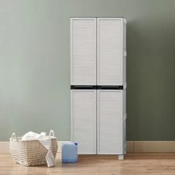 Dmora Mehrzweckschrank Für Den Außen Und Innenbereich, 2 Türiges Mobiles 3 Türiges Polypropylen, 100% Made In Italy, 70x39h172 Cm, Hellgraue Farbe