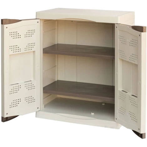Dmora Mehrzweck Außen Oder Innenschrank, Niedriger Kleiderschrank Mit 2 Türen Und 2 Polypropylen Regalen, 100% Made In Italy, 70x47H90 Cm, Beige Farbe 3 Dmora Mehrzweck Außen Oder Innenschrank, Niedriger Kleiderschrank Mit 2 Türen Und 2 Polypropylen Regalen, 100% Made In Italy, 70x47H90 Cm, Beige Farbe – Bild 3