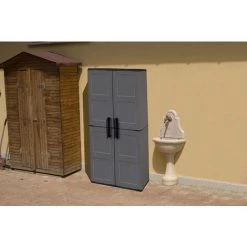 Dmora Mehrzweckschrank Für Den Außen- Oder Innenbereich, Schrank Mit 2 Türen Und 3 Verstellbaren Einlegeböden Aus Polypropylen, 100% Made In Italy, 68x37h163 Cm, Farbe Grau