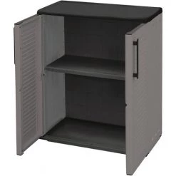 Dmora Mehrzweck Außen Oder Innenschrank, Niedriger Kleiderschrank Mit 2 Türen Und 1 Polypropylen Regal, 100% Made In Italy, 68x37h84 Cm, Graue Farbe -Aufbewahrung im Garten Verkäufe 2022 51776686 3