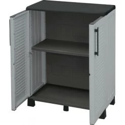 Dmora Mehrzweck Außen Oder Innenschrank, Niedriger Kleiderschrank Mit 2 Türen Und 1 Polypropylen Regal, 100% Made In Italy, 68x37h90 Cm, Graue Farbe -Aufbewahrung im Garten Verkäufe 2022 51776701 3