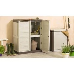 Dmora Mehrzweck Außen Oder Innenschrank, Niedriger Kleiderschrank Mit 2 Türen Und 1 Polypropylen Regal, 100% Made In Italy, 70x39h86 Cm, Beige Farbe