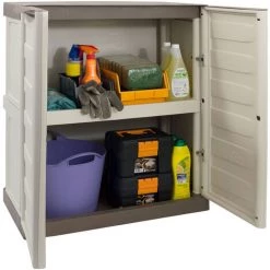 Dmora Mehrzweck Außen Oder Innenschrank, Niedriger Kleiderschrank Mit 2 Türen Und 1 Polypropylen Regal, 100% Made In Italy, 70x39h86 Cm, Beige Farbe -Aufbewahrung im Garten Verkäufe 2022 51776705 4
