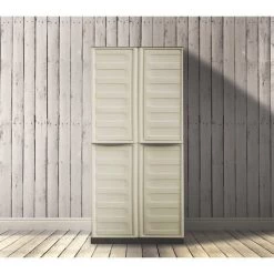 Dmora Mehrzweckschrank Für Drinnen Oder Draußen, 2 Türiger Schrank Und 3 Regale Aus Polypropylen, 100% Made In Italy, 70x39h165 Cm, Farbe Beige