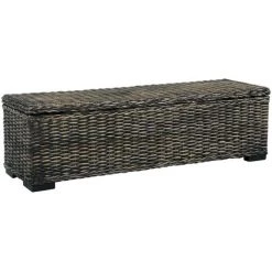 BEARSU Aufbewahrungsbox 120 Cm Schwarz Kubu-Rattan Massivholz Mango