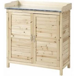 Outsunny Gartenschrank Naturholz 83 X 40 X 92 Cm