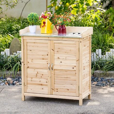 Outsunny Gartenschrank Naturholz 83 X 40 X 92 Cm 2 Outsunny Gartenschrank Naturholz 83 X 40 X 92 Cm – Bild 2