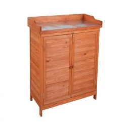 Außenschrank Gardiun Ally 75x40x94cm Für Den Garten, Fichtenholz, Behandelt Mit Öko-Farbe Und Arbeitsplatte Aus Verzinktem Stahl