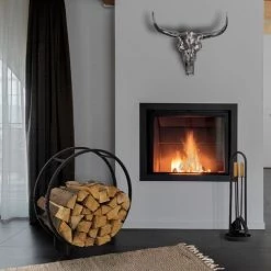 ML-Design Kaminholzregal Rund, 72x70x20 Cm, Schwarz, Aus Metall, Für Innen, Brennholzregal Holzaufbewahrung Aus Beschichteter Stahl, Kaminholzständer Kaminholzhalter Feuerholzregal Für Kamin & Ofen