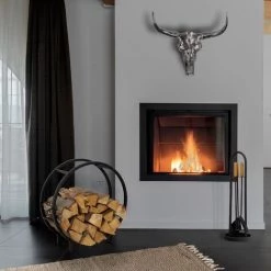 ML-Design Kaminholzregal Rund, 62x60x20 Cm, Schwarz, Aus Metall, Für Innen, Brennholzregal Holzaufbewahrung Aus Beschichteter Stahl, Kaminholzständer Kaminholzhalter Feuerholzregal Für Kamin & Ofen