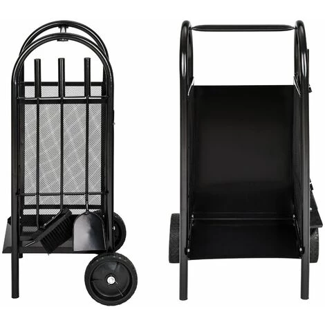 TECTAKE Kaminholzwagen Mit Schaufel, Schürhaken Und Besen - Kaminbesteck, Holzkorb, Ofenbesteck 3 TECTAKE Kaminholzwagen Mit Schaufel, Schürhaken Und Besen - Kaminbesteck, Holzkorb, Ofenbesteck – Bild 3