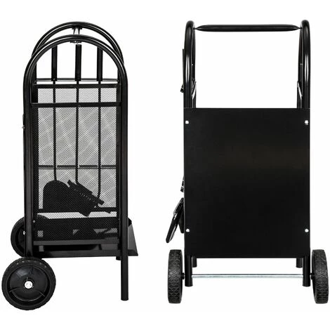 TECTAKE Kaminholzwagen Mit Schaufel, Schürhaken Und Besen - Kaminbesteck, Holzkorb, Ofenbesteck 4 TECTAKE Kaminholzwagen Mit Schaufel, Schürhaken Und Besen - Kaminbesteck, Holzkorb, Ofenbesteck – Bild 4