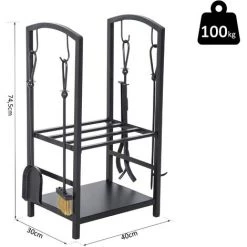 HOMCOM Outsunny Kaminholzständer Brennholzregal Feuerholzablage 2 Schichte Kaminwerkzeug Schwarz 40x30x74,5cm -Aufbewahrung im Garten Verkäufe 2022 8900641 3