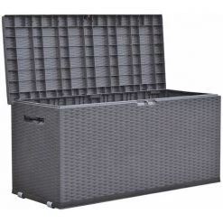 DYNAMIC24 Auflagenbox Rattan Optik Anthrazit  2035